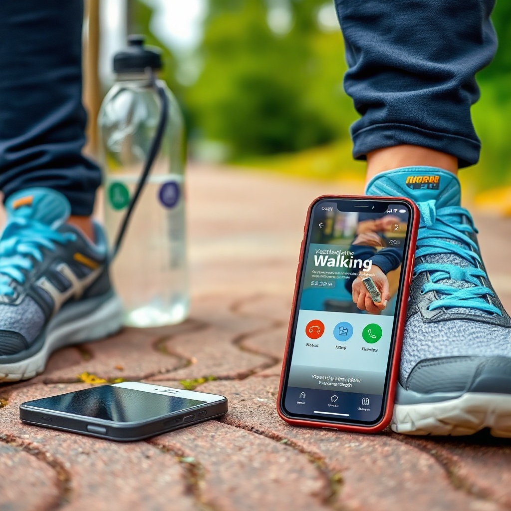 Shoes, water bottle, and fitness tracker