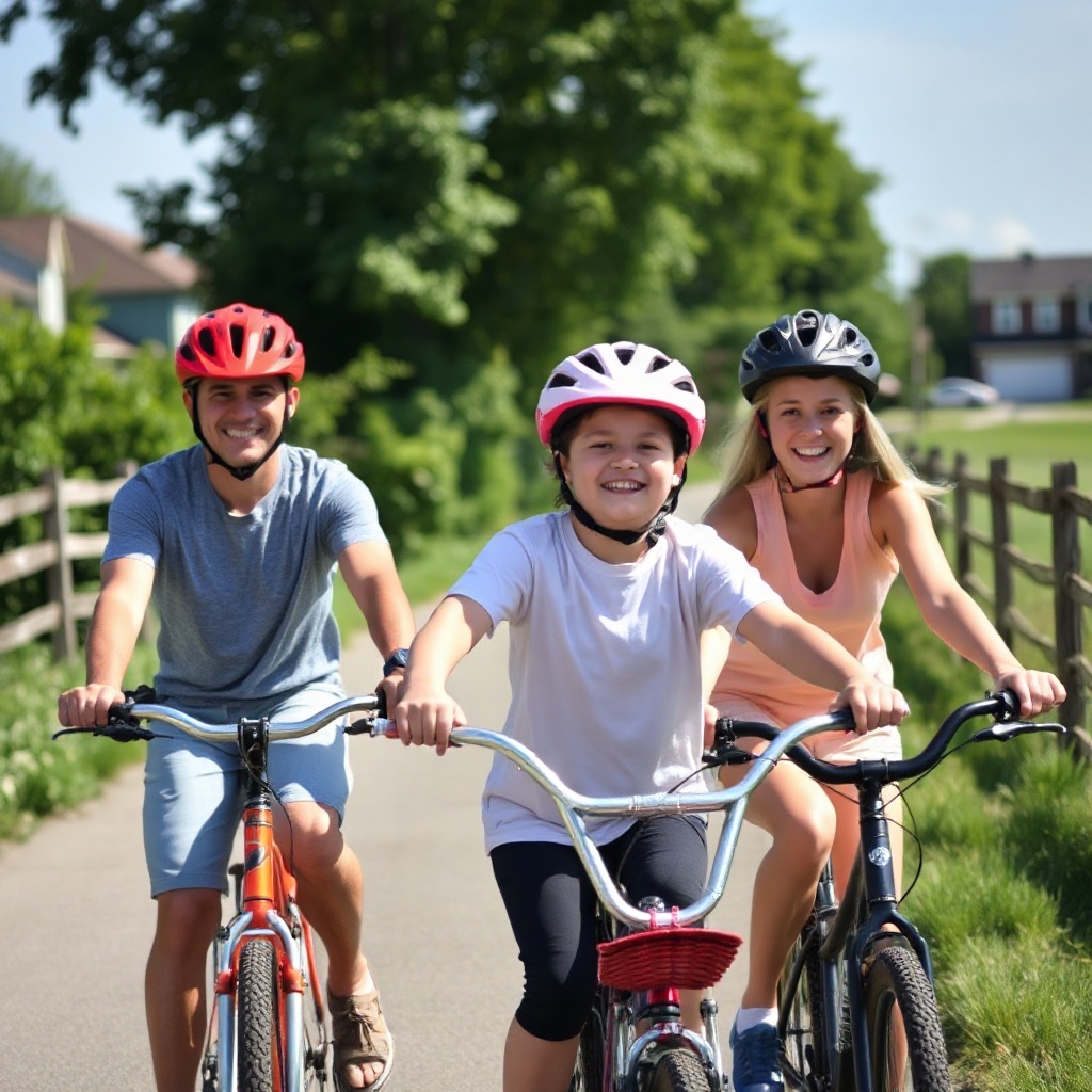 Family cycling together on a trail