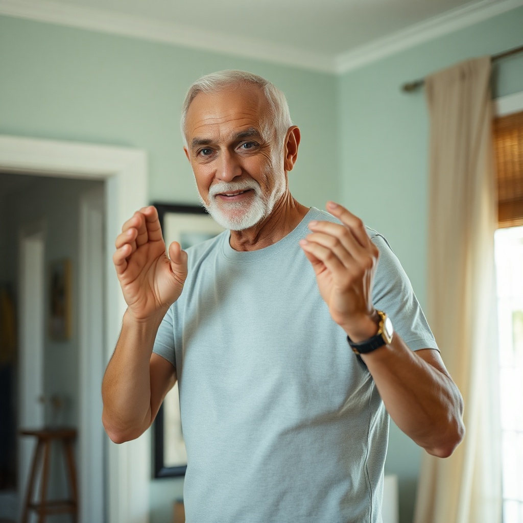Older man exercising at home